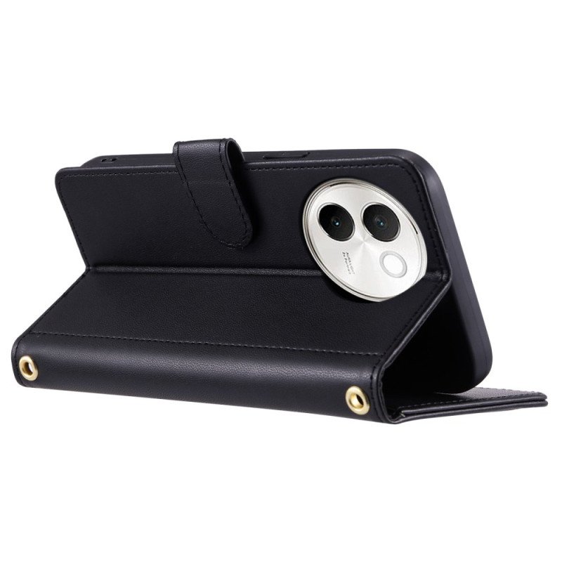 Läderfodral Vivo V40 Lite 5g Telefonfodral Vadderad Med Rem Och Axelrem