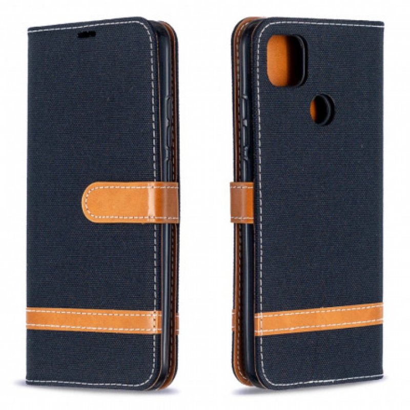 Fodral Xiaomi Redmi 9C Med Kedjar Rem I Tyg Och Lädereffekt