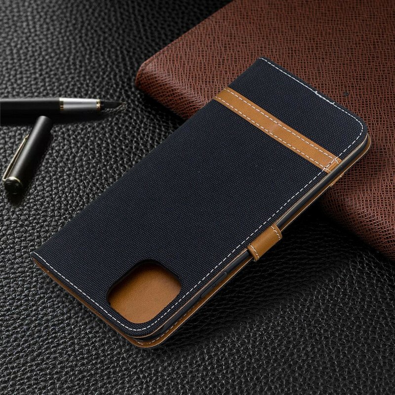 Folio-fodral iPhone 11 Pro Max Med Kedjar Rem I Tyg Och Lädereffekt