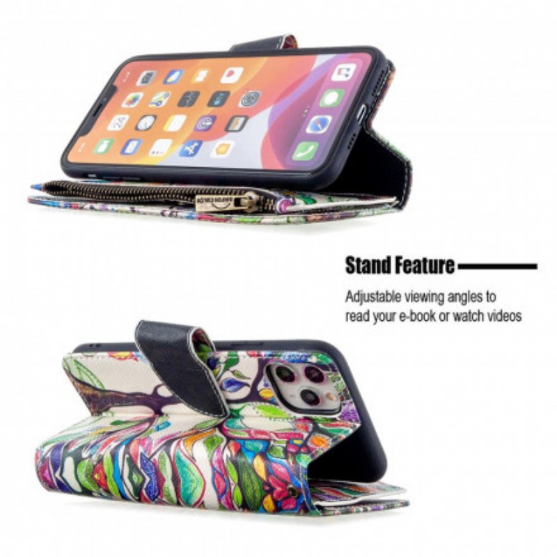 Läderfodral iPhone 11 Pro Max Trädficka Med Dragkedja