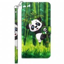 Fodral Moto G73 5G Med Kedjar Panda Och Bambu Med Snodd