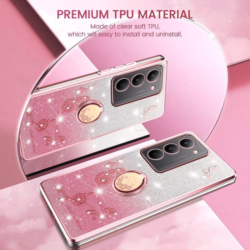 Skal Realme 14x 5g Kadem Ringhållare Med Blommor Och Strass