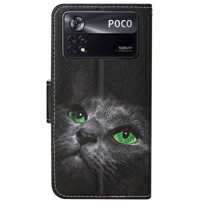 Fodral Poco X4 Pro 5G Med Kedjar Grönögd Katt I Rem