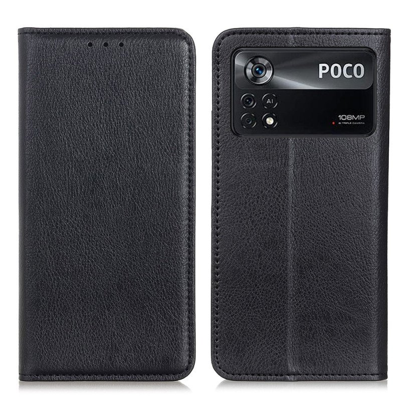 Folio-fodral Poco X4 Pro 5G Läderfodral Litchi Split Läder