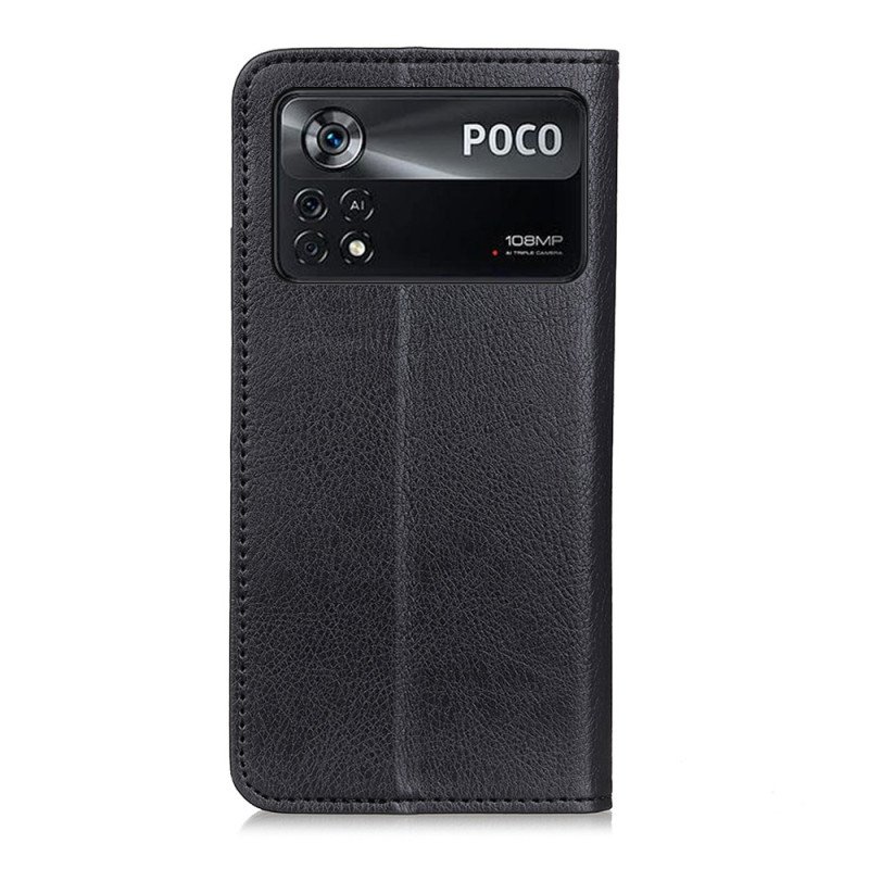 Folio-fodral Poco X4 Pro 5G Läderfodral Litchi Split Läder