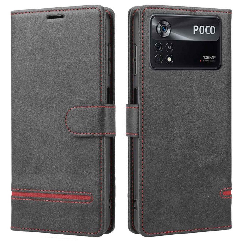 Folio-fodral Poco X4 Pro 5G Linjelädereffekt