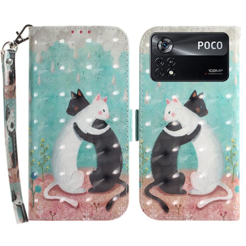 Folio-fodral Poco X4 Pro 5G Med Kedjar Svart Katt Vit Katt Med Rem