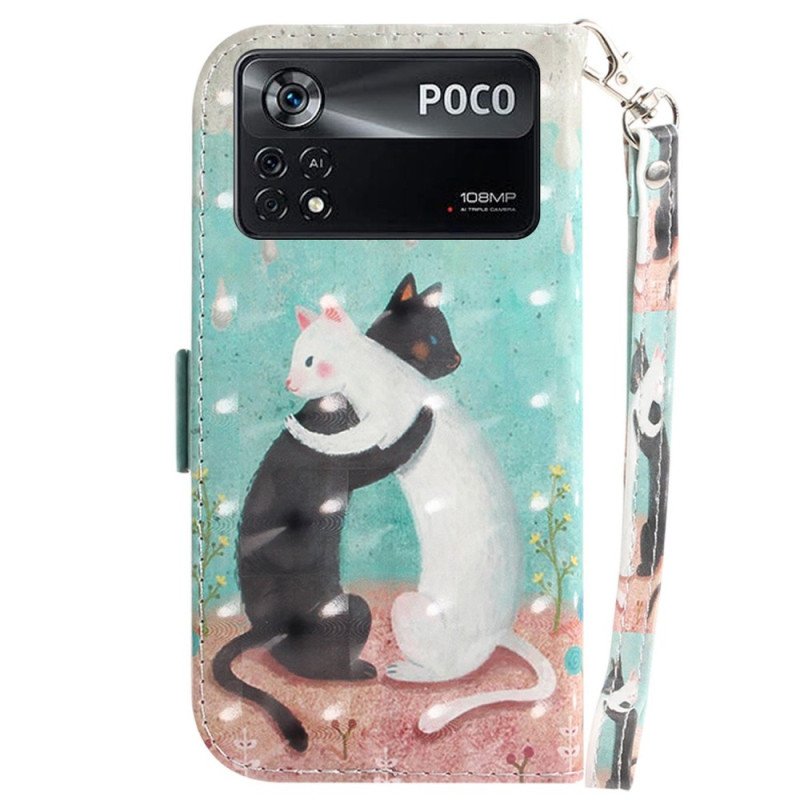 Folio-fodral Poco X4 Pro 5G Med Kedjar Svart Katt Vit Katt Med Rem