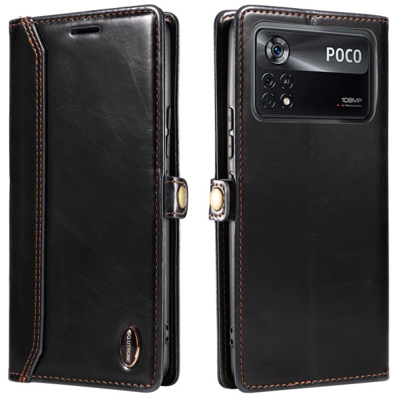 Folio-fodral Poco X4 Pro 5G Vaxad Lädereffekt Gq.utrobe