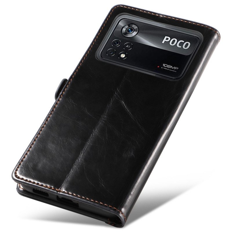 Folio-fodral Poco X4 Pro 5G Vaxad Lädereffekt Gq.utrobe