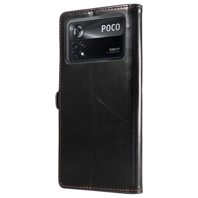 Folio-fodral Poco X4 Pro 5G Vaxad Lädereffekt Gq.utrobe