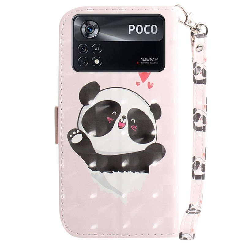 Läderfodral Poco X4 Pro 5G Med Kedjar Lilla Panda Med Rem