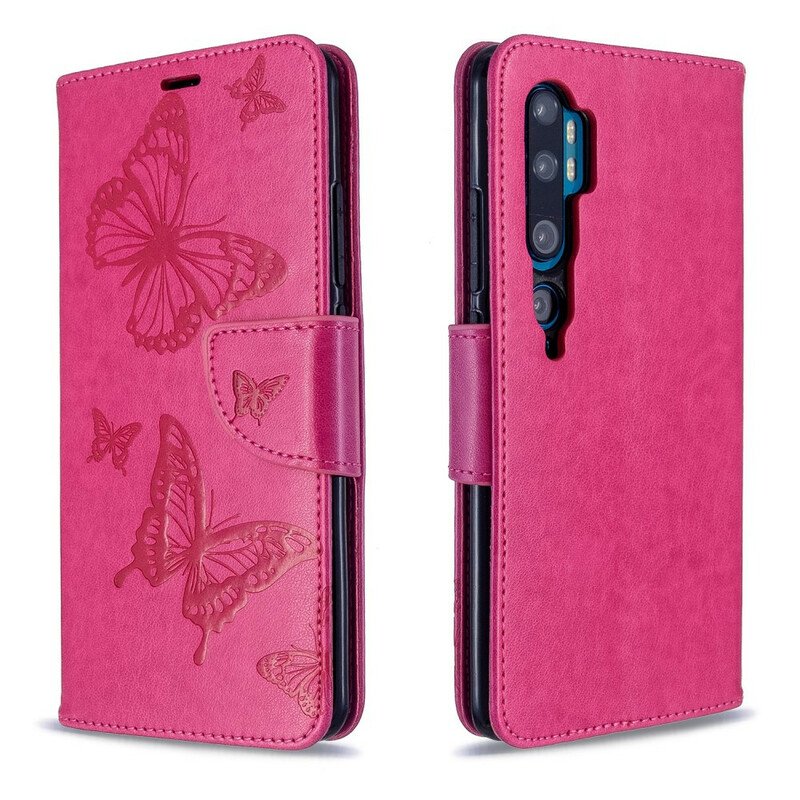 Läderfodral Xiaomi Mi Note 10 / 10 Pro Med Kedjar Fjärilar Tryckt Strappy