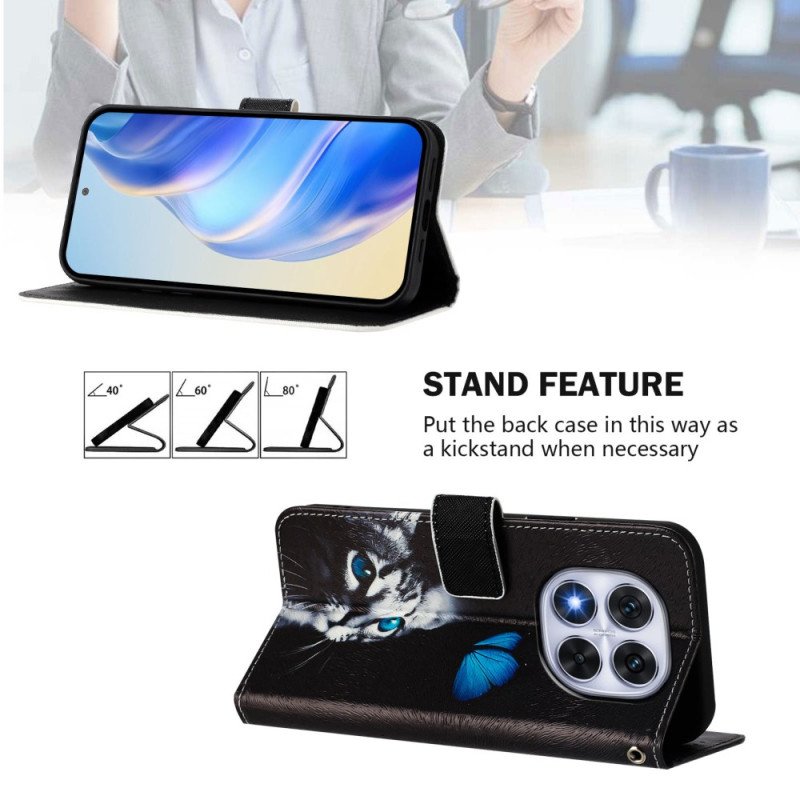 Skyddsfodral Xiaomi Redmi Note 14 Pro Plus 5g Fjärils- Och Kattmönster