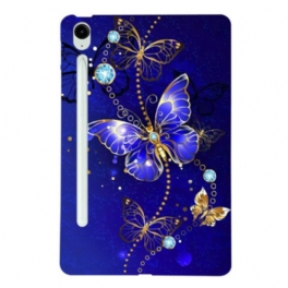 Skal Samsung Galaxy Tab S10 Fe Plus Telefonfodral Blå Och Guldfärgade Fjärilar