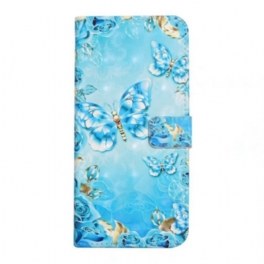 Läderfodral Oneplus Nord 4 Telefonfodral 3d-blå Fjärilar