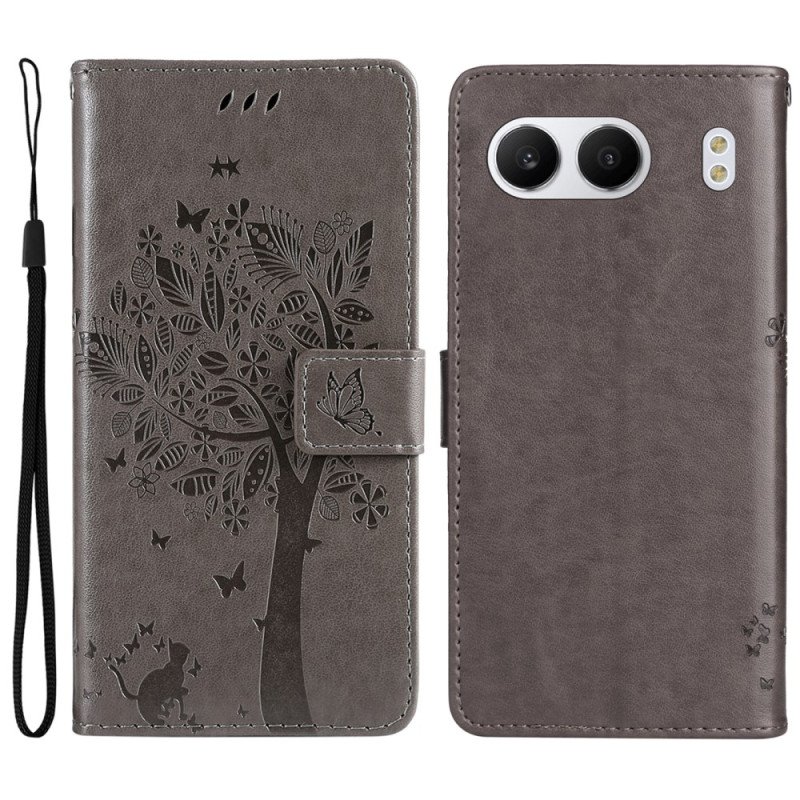 Läderfodral Oneplus Nord 4 Telefonfodral Träd Och Katt