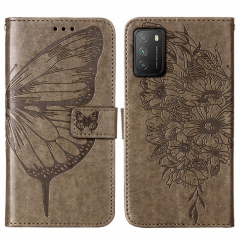 Fodral Poco M3 Butterfly Design Med Lanyard
