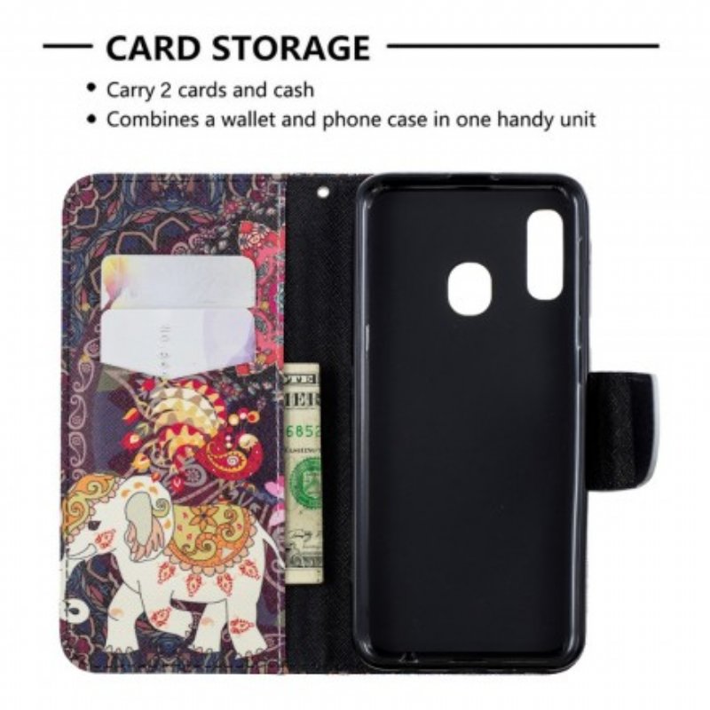 Folio-fodral Samsung Galaxy A20e Etniska Elefanter Mandala