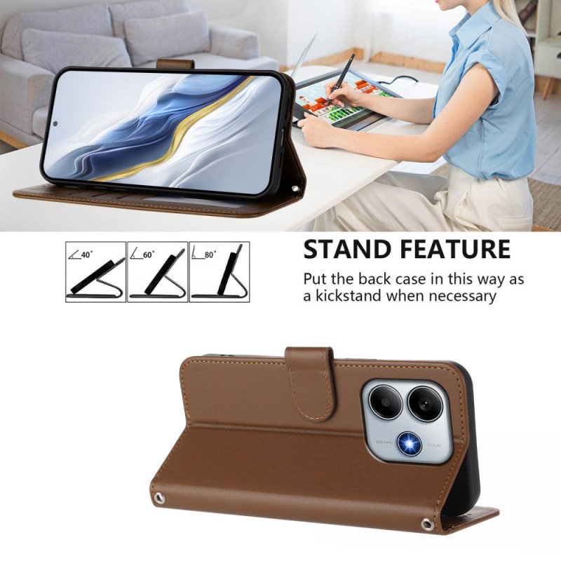 Läderfodral Xiaomi Redmi Note 14 5g Telefonfodral Enfärgat Med Snodd