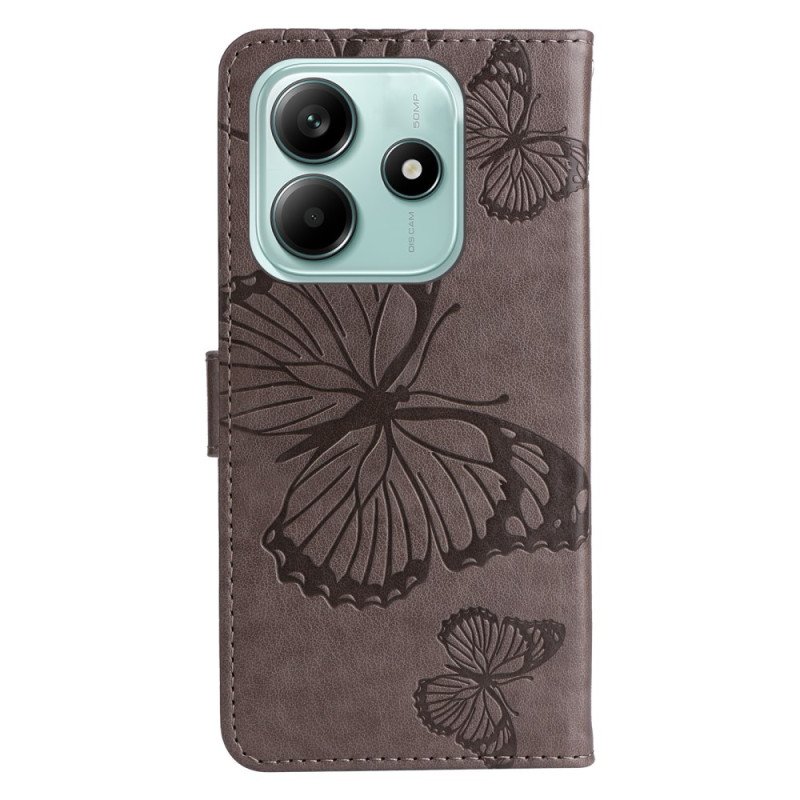 Läderfodral Xiaomi Redmi Note 14 5g Telefonfodral Jättefjärilar Med Rem