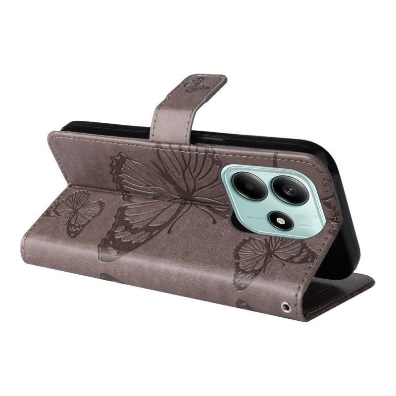 Läderfodral Xiaomi Redmi Note 14 5g Telefonfodral Jättefjärilar Med Rem