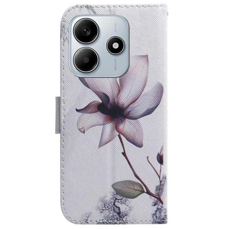 Läderfodral Xiaomi Redmi Note 14 5g Telefonfodral Rosa Blomma