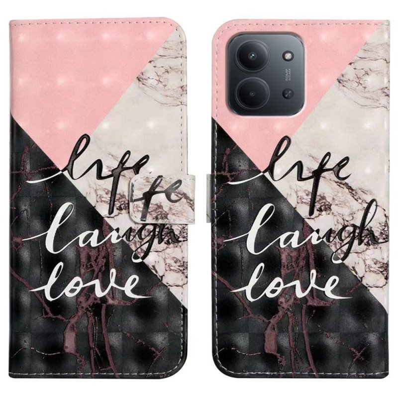 Läderfodral Poco C85 Telefonfodral Liv Skratt Kärlek
