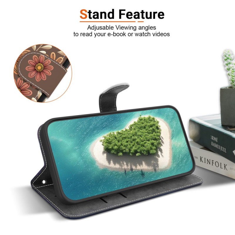 Läderskal Fodral Poco C85 Bruna Blommor