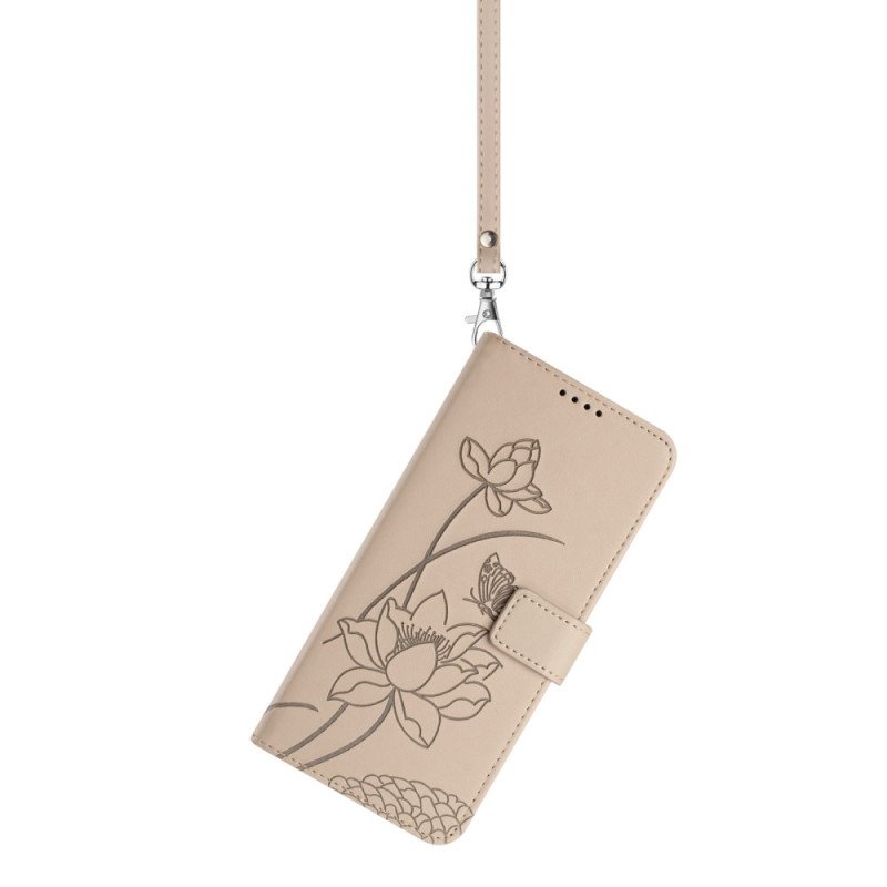 Läderskal Fodral Poco C85 Lotusmönster Med Rem