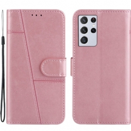 Fodral Samsung Galaxy S21 Ultra 5G Med Kedjar Strappy Geo Lädereffekt