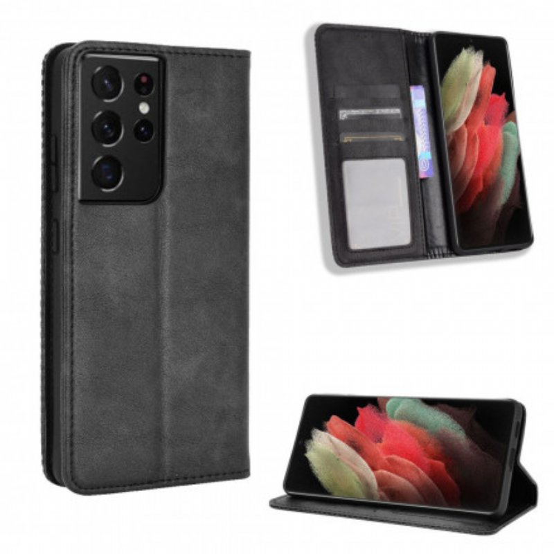 Folio-fodral Samsung Galaxy S21 Ultra 5G Läderfodral Stiliserad Vintage Lädereffekt