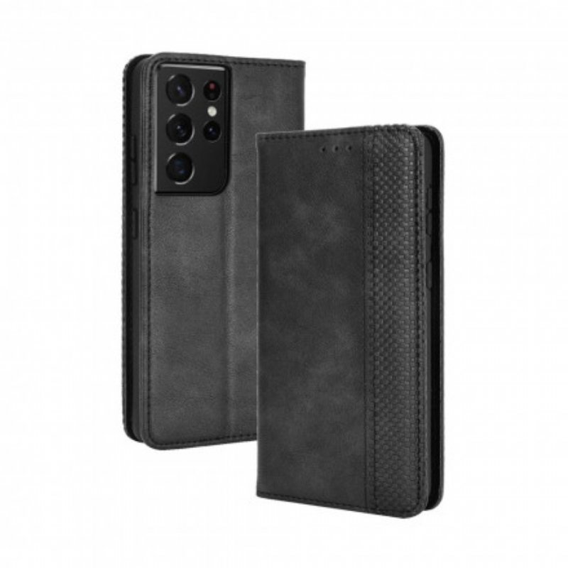 Folio-fodral Samsung Galaxy S21 Ultra 5G Läderfodral Stiliserad Vintage Lädereffekt