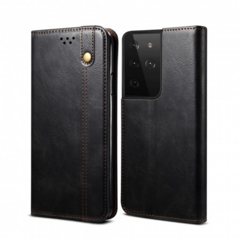 Folio-fodral Samsung Galaxy S21 Ultra 5G Läderfodral Vaxat Konstläder