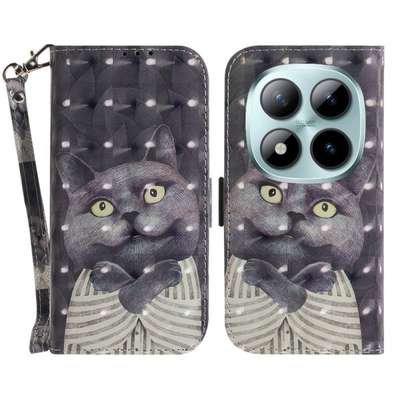 Fodral Xiaomi Redmi Note 15 Pro 5g Grå Katt Med Remmar