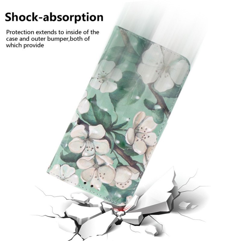 Läderfodral Xiaomi Redmi Note 15 Pro 5g Telefonfodral Akvarellblommor Med Remmar