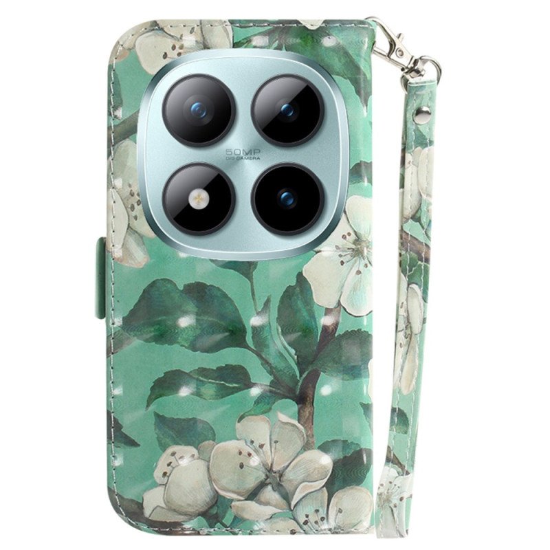 Läderfodral Xiaomi Redmi Note 15 Pro 5g Telefonfodral Akvarellblommor Med Remmar