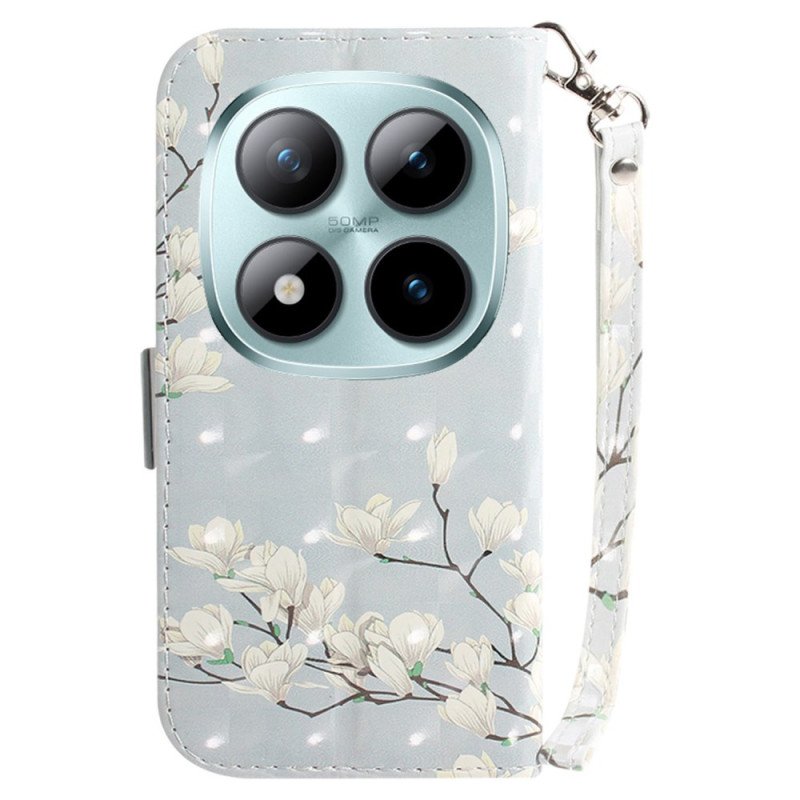 Läderfodral Xiaomi Redmi Note 15 Pro 5g Telefonfodral Vita Magnolior Med Remmar