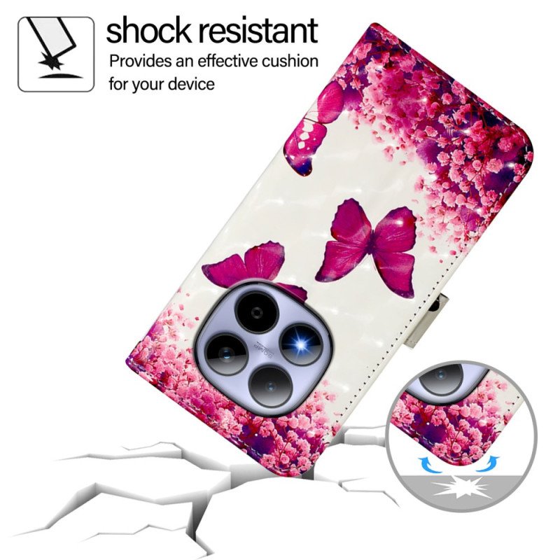 Läderskal Fodral Xiaomi Redmi Note 15 Pro 5g Rosa Fjärilar