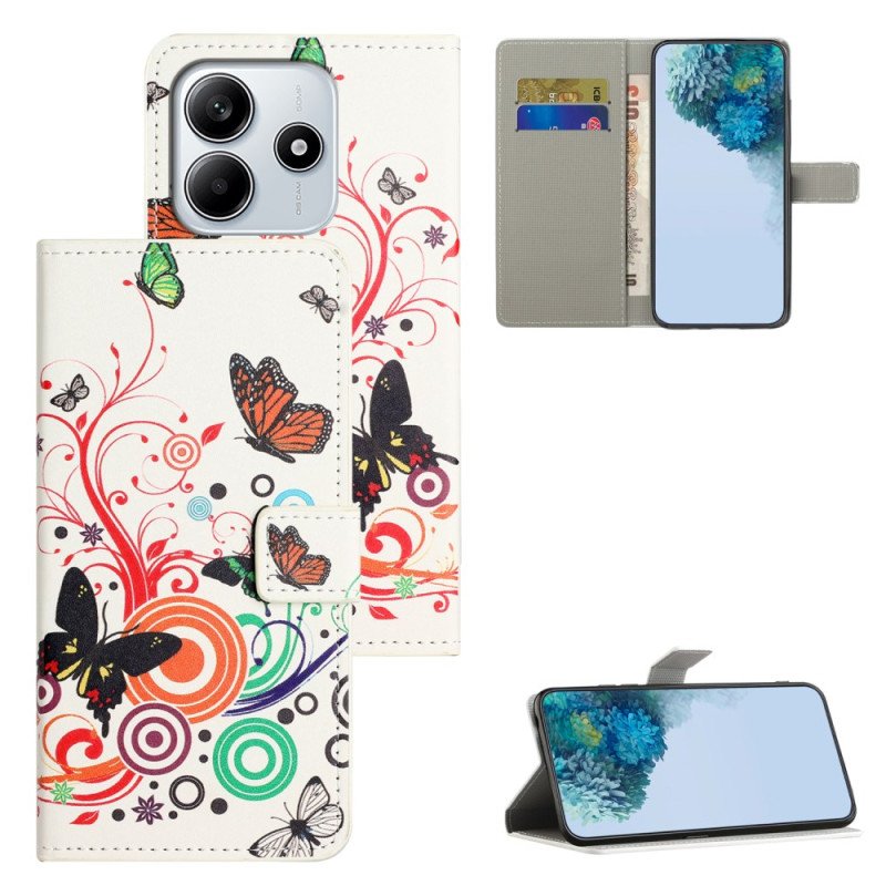 Fodral För Xiaomi Redmi Note 14 4g Fjärilar På Vit Bakgrund
