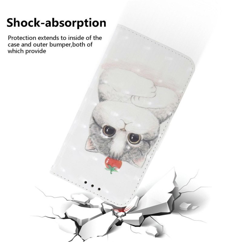 Fodral För Xiaomi Redmi Note 14 4g Katt Och Jordgubb Med Rem