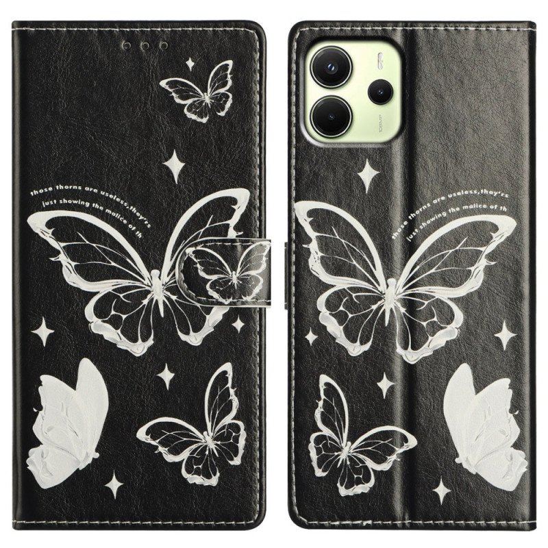 Fodral För Xiaomi Redmi Note 14 4g Svarta Och Vita Fjärilar