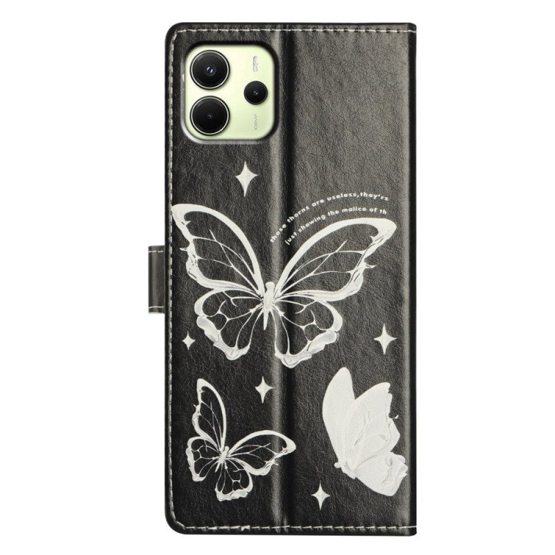 Fodral För Xiaomi Redmi Note 14 4g Svarta Och Vita Fjärilar