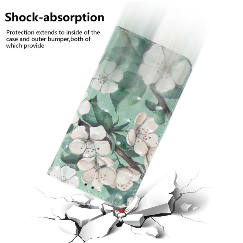 Fodral Xiaomi Redmi Note 14 4g Vita Blommor Med Rem