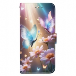 Läderfodral Xiaomi Redmi Note 14 4g Telefonfodral Fjärilar I Ljuset