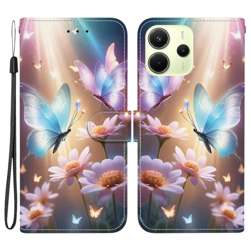 Läderfodral Xiaomi Redmi Note 14 4g Telefonfodral Fjärilar I Ljuset
