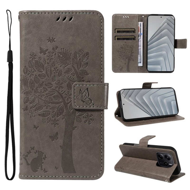 Läderfodral Xiaomi Redmi Note 14 4g Telefonfodral Träd Och Katt