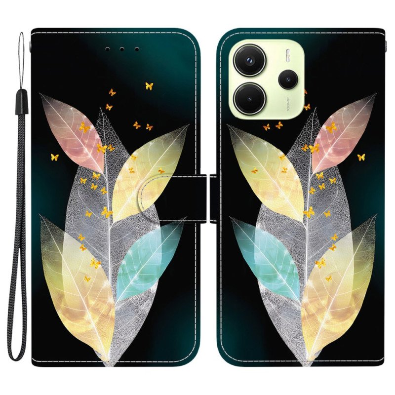 Läderskal Fodral Xiaomi Redmi Note 14 4g Färgglada Fjädrar