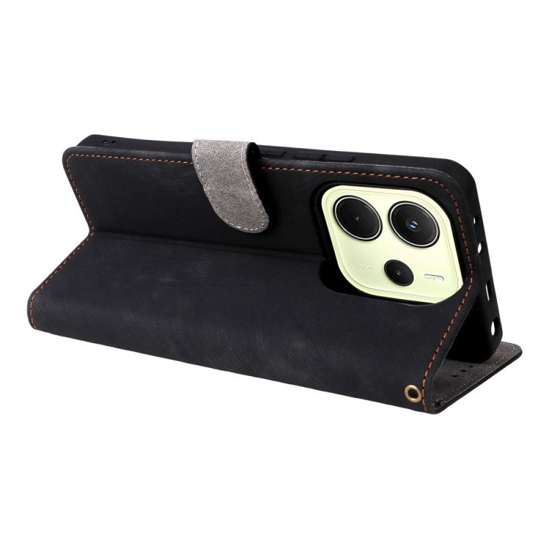 Läderskal Fodral Xiaomi Redmi Note 14 4g Rfid-skydd Mockaeffekt Med Rem