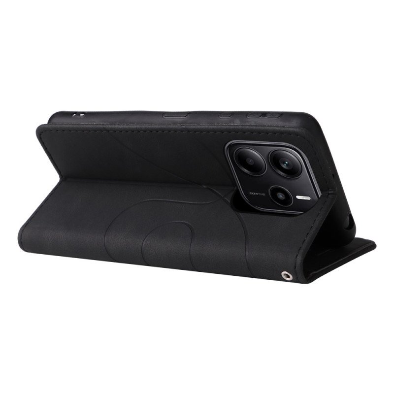 Läderskal Fodral Xiaomi Redmi Note 14 4g Tvåfärgad Vågiga Linjer